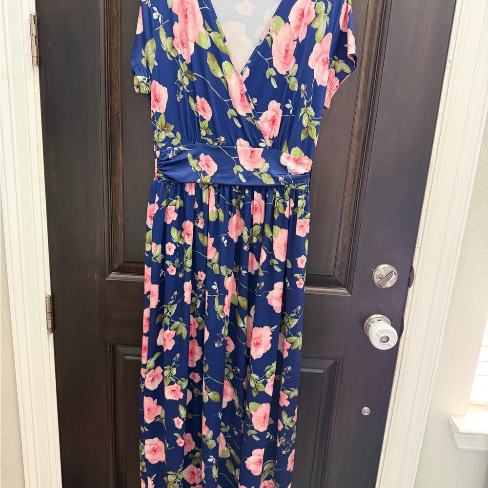 Floral Maxi Dress in Blue and Pink